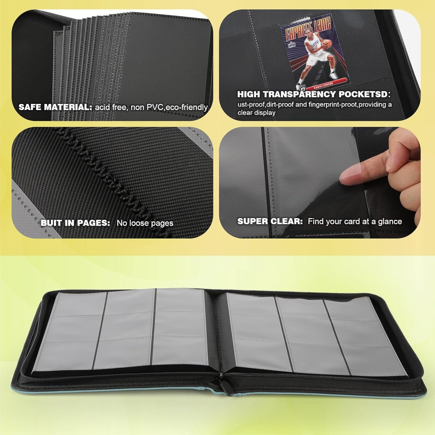 Trading Card Binder, Card Binder 9 Pocket for Trading Cards, Holds 540 Cards, Zippered Premium Card Collection Binder Album for Game Card, Sports Card, Yugioh, MTG (Sky Blue)