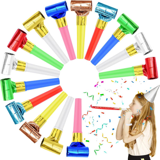24 Pcs Party Blower Colorful Blowouts Noisemakers Birthday Blowouts Whistles for Party Favors(Colorful Metallic Roll)
