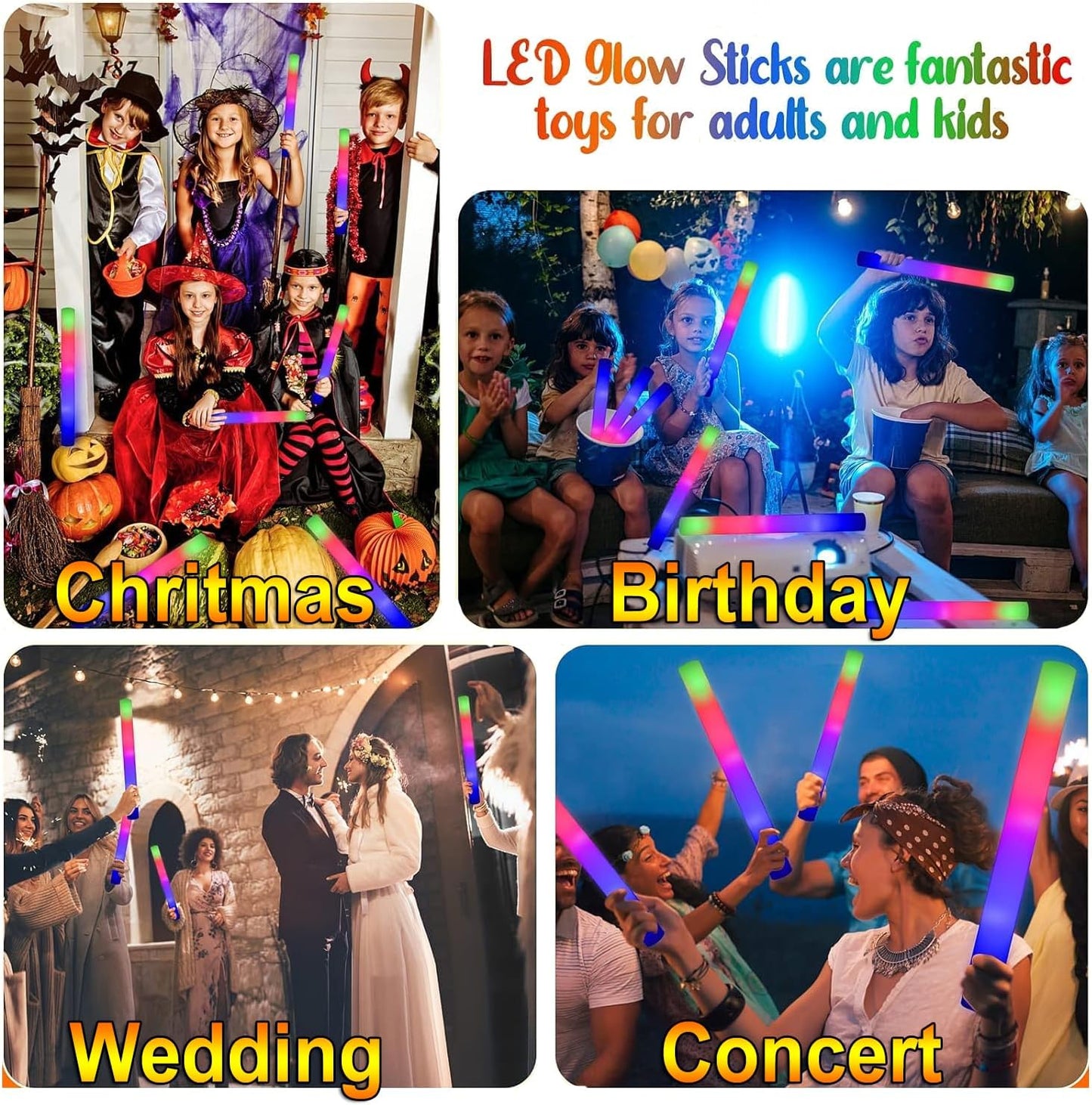 LifBetter Light Up Glow Sticks Bulk, LED Foam Sticks in The Dark with 3 Modes Flashing Led Foam Multicolor Batons Light up Party Favors for Birthdays, Weddings, Concerts, Festivals (30pcs)