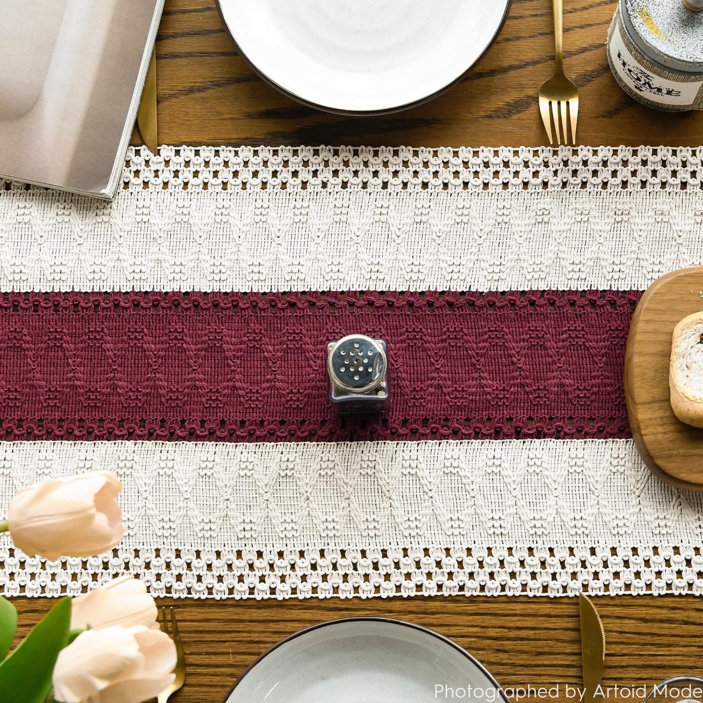 Artoid Mode Red Farmhouse Rustic Table Runner, Seasonal Holiday Hollow Kitchen Dining Table Decoration for Home Party Decor 12x48 Inch