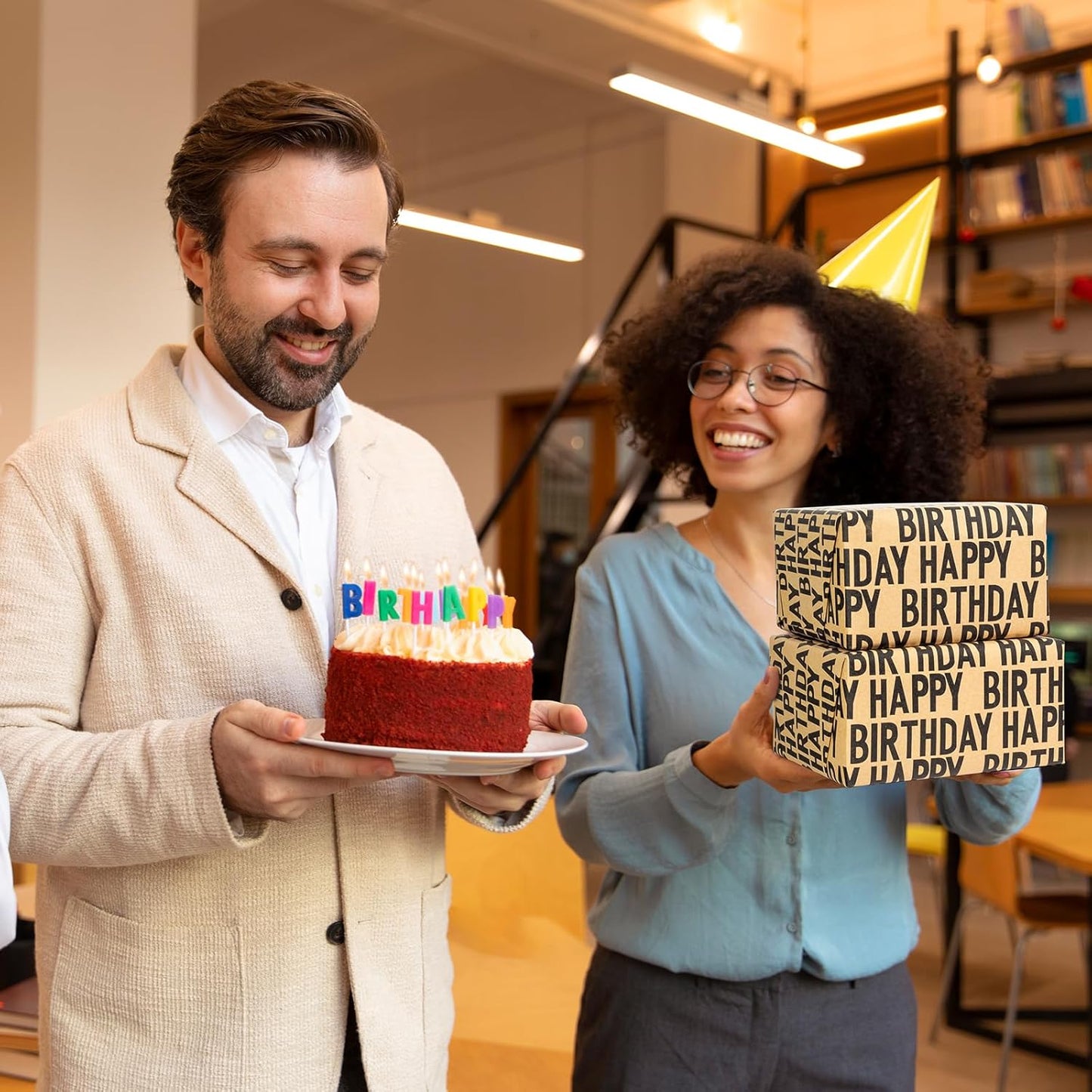 Yarcony Birthday Kraft Wrapping Paper Roll, Mens Gift Wrapping Paper - 17 Inch x 33 Feet - Vintage Style Brown Black Happy Birthday Gift Wrap Thick Present Sheet for Holiday, Party, Father's Day