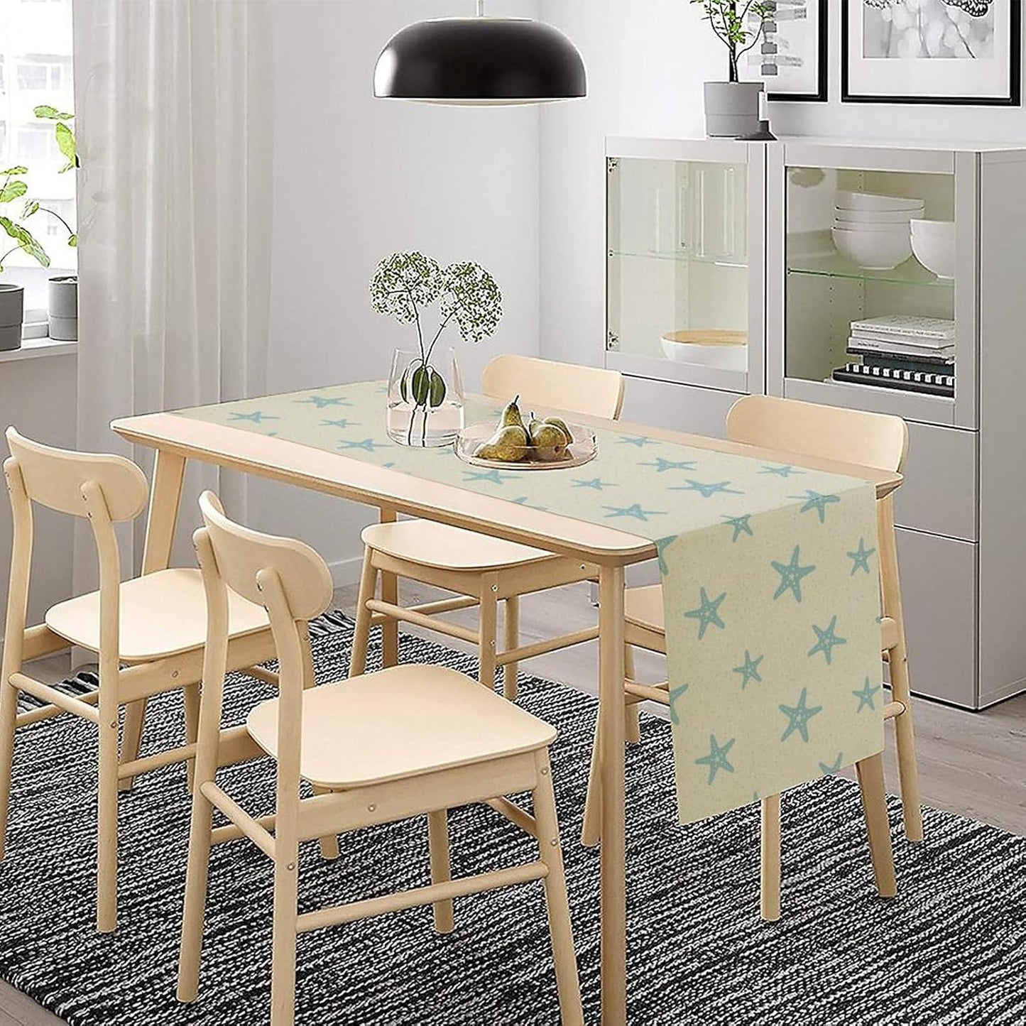 Sea Turtle Table Runner Marine Life Starfish Nautical Blue Green Ocean Theme Kitchen Table Decorations for Indoor Outdoor Home Party Decorations 13x36 Inch