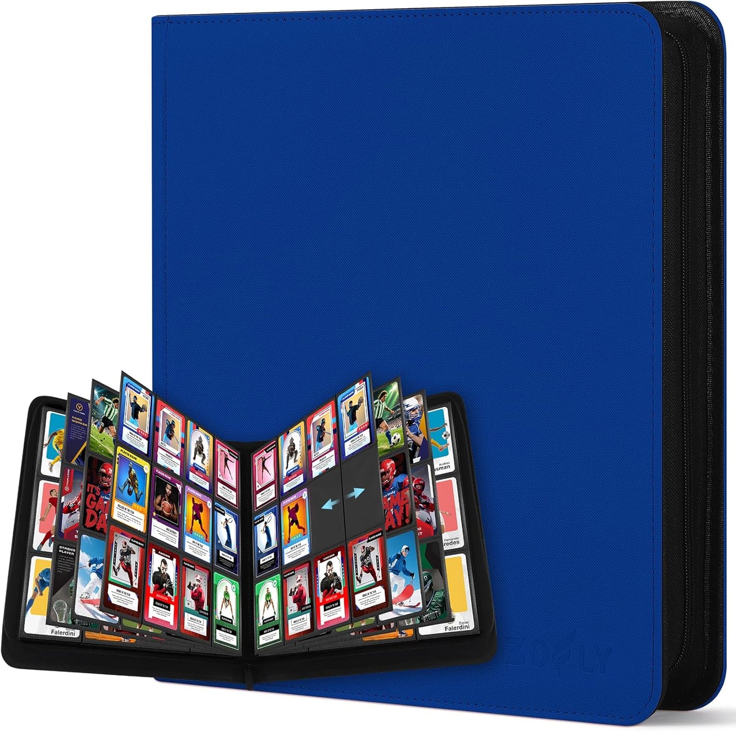 12 Pockets Trading Card Zipper Binder for 720 Cards, 30 Side-Loading Card Binder Folders, Ringless Card Sleeves with PU Cover, Collectible Trading Card Albums for Boys, Girls, Sports Game Cards, Blue