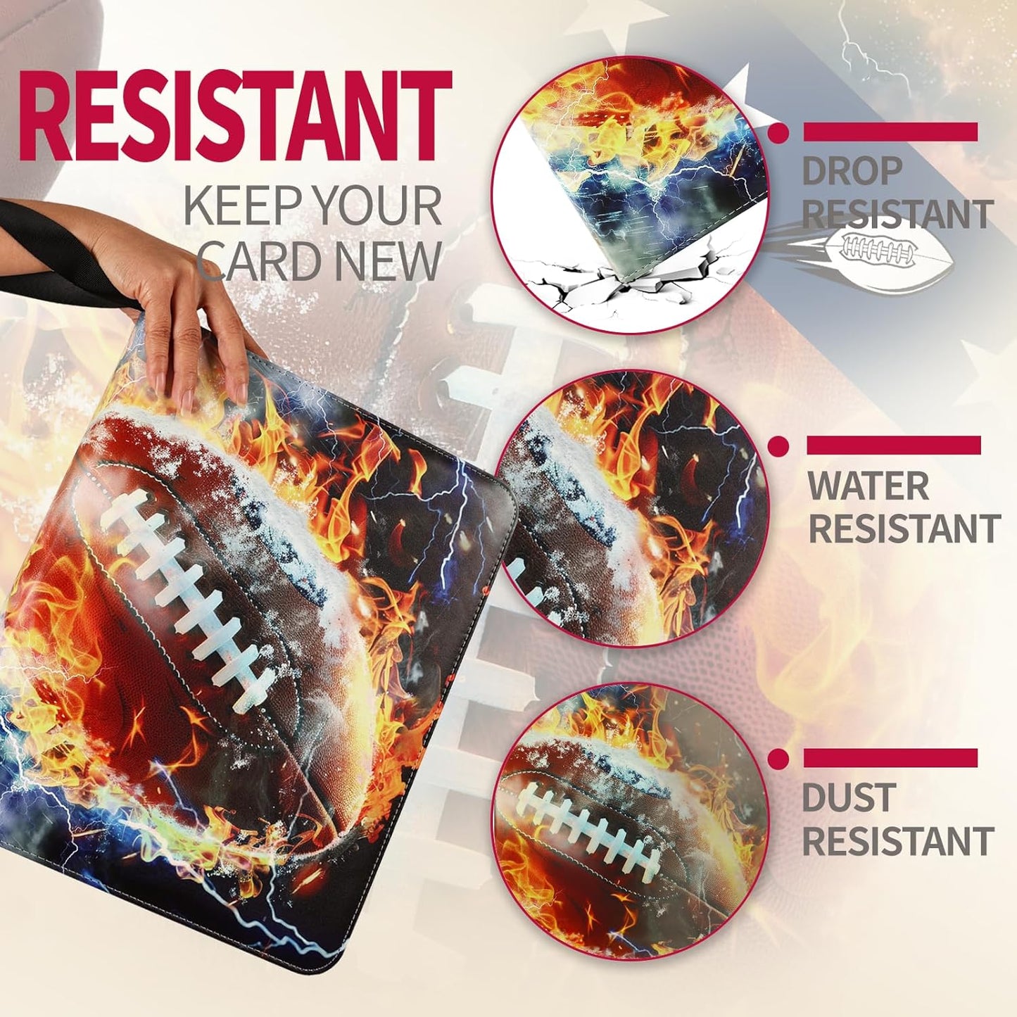 1080 Pockets Football Card Binder 9 Pocket, Trading Card Binder with 60 Page Removable Sleeves, Zipper Card Book Album Holder[PROTECTIVE][PLEASANT TOUCH SURFACE]