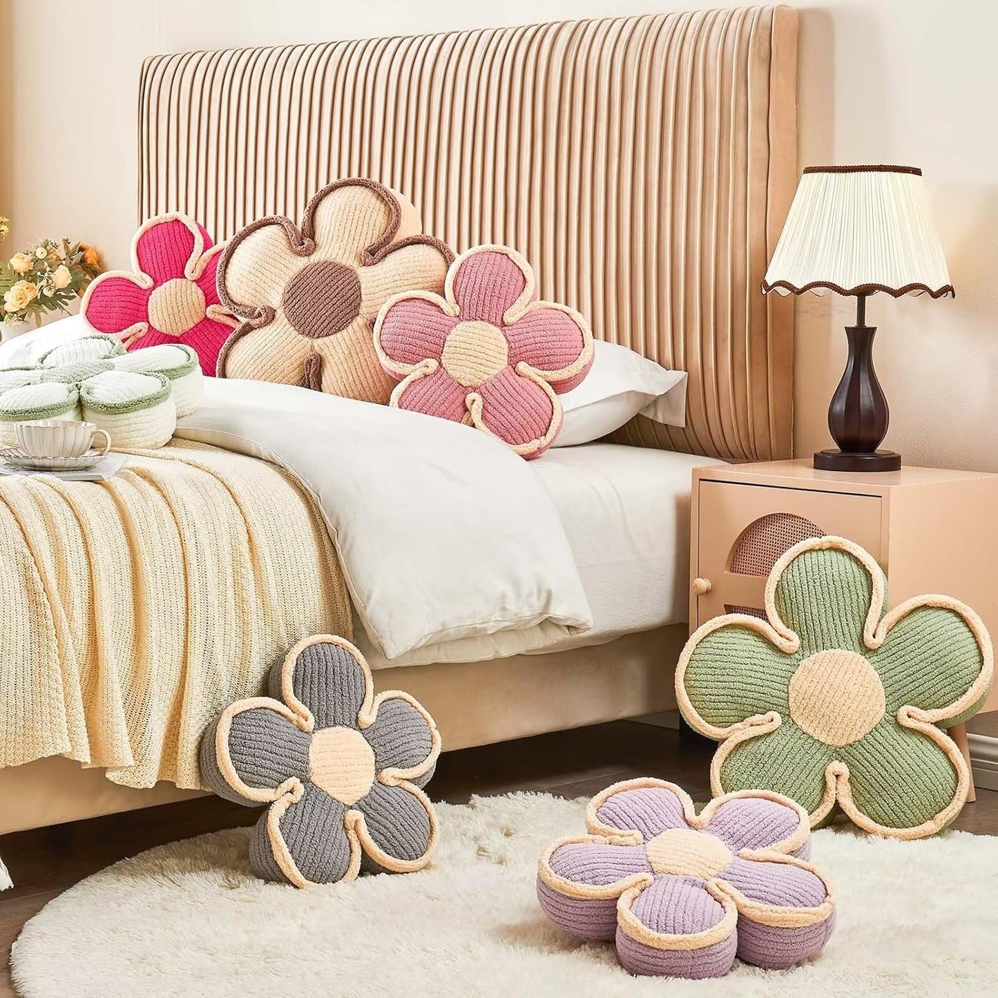 Flower Shaped Floor Cushion, Soft Plush Pillow for Sofa Couch Bed (13.7 Inch, Grey)