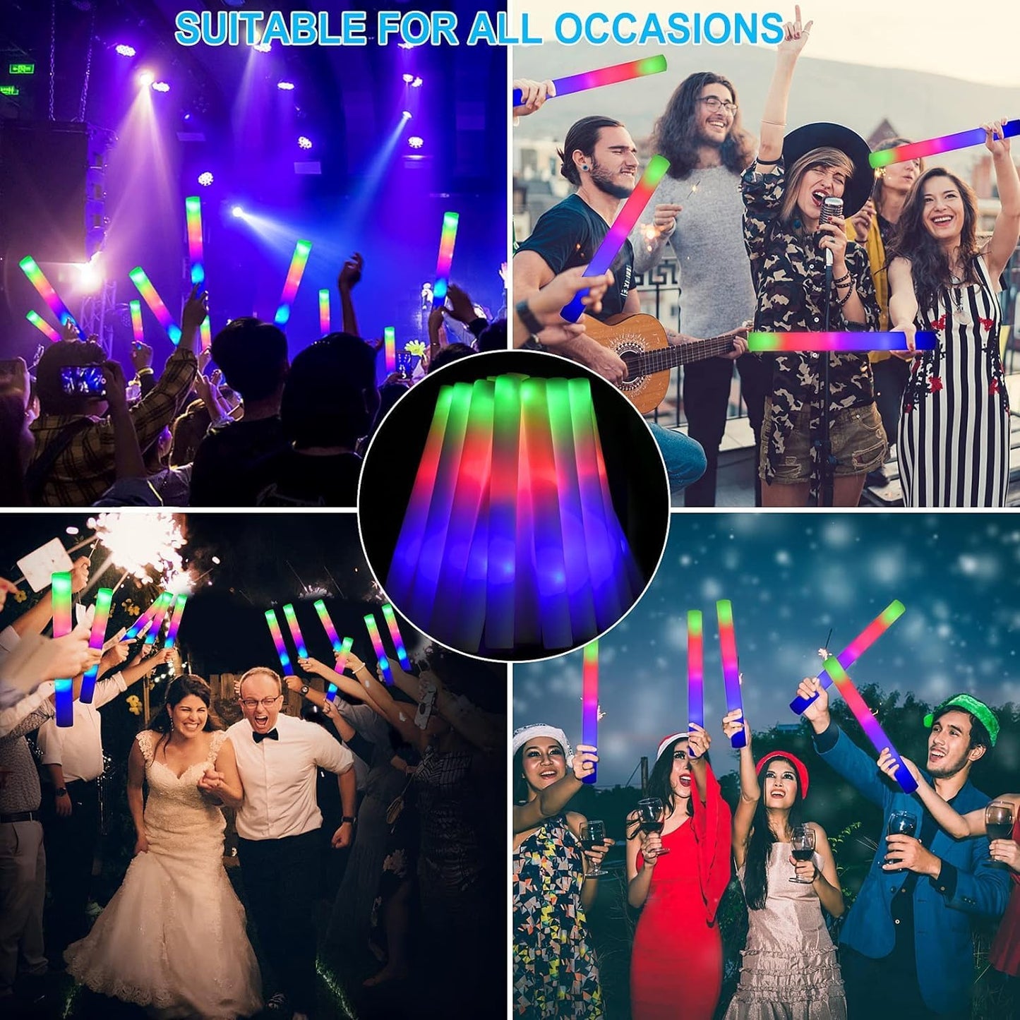 30 Pieces Led Foam Sticks - Flashing Glow Sticks Party Supplies Light Up Baton Wands for Kids, Raves, Birthday, Wedding, Christmas, Halloween, Children Toy