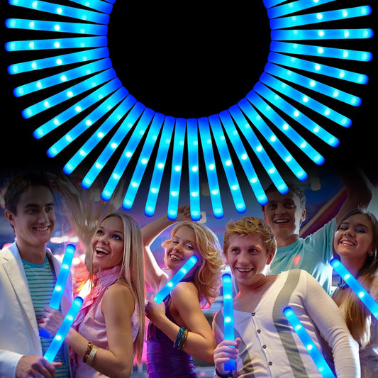 Foam Glow Sticks Bulk, 30 PCS Blue Light Up Foam Sticks 3 Modes, Glow Party Supplies for Wedding,Raves, Carnival, Concert, 4th of July, Halloween, Christmas, New Year
