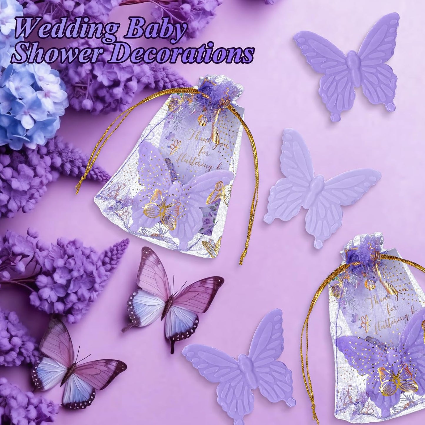 Dunzy 30 Sets Butterfly Theme Baby Shower Favors for Guests Butterfly Soap Favors with Thanks You Cards Gift Bags Gender Reveal Baptism Party Decorations Wedding Bridal Souvenirs (Purple,Light Purple)