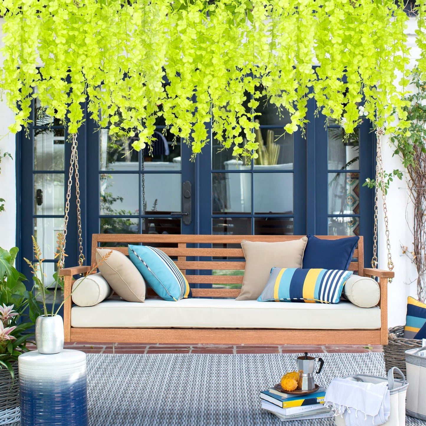 24 Pack Artificial Fake Wisteria Vine Ratta (3.75 Feet) Hanging Garland Silk Flowers String Home Party Wedding Decor (Green)