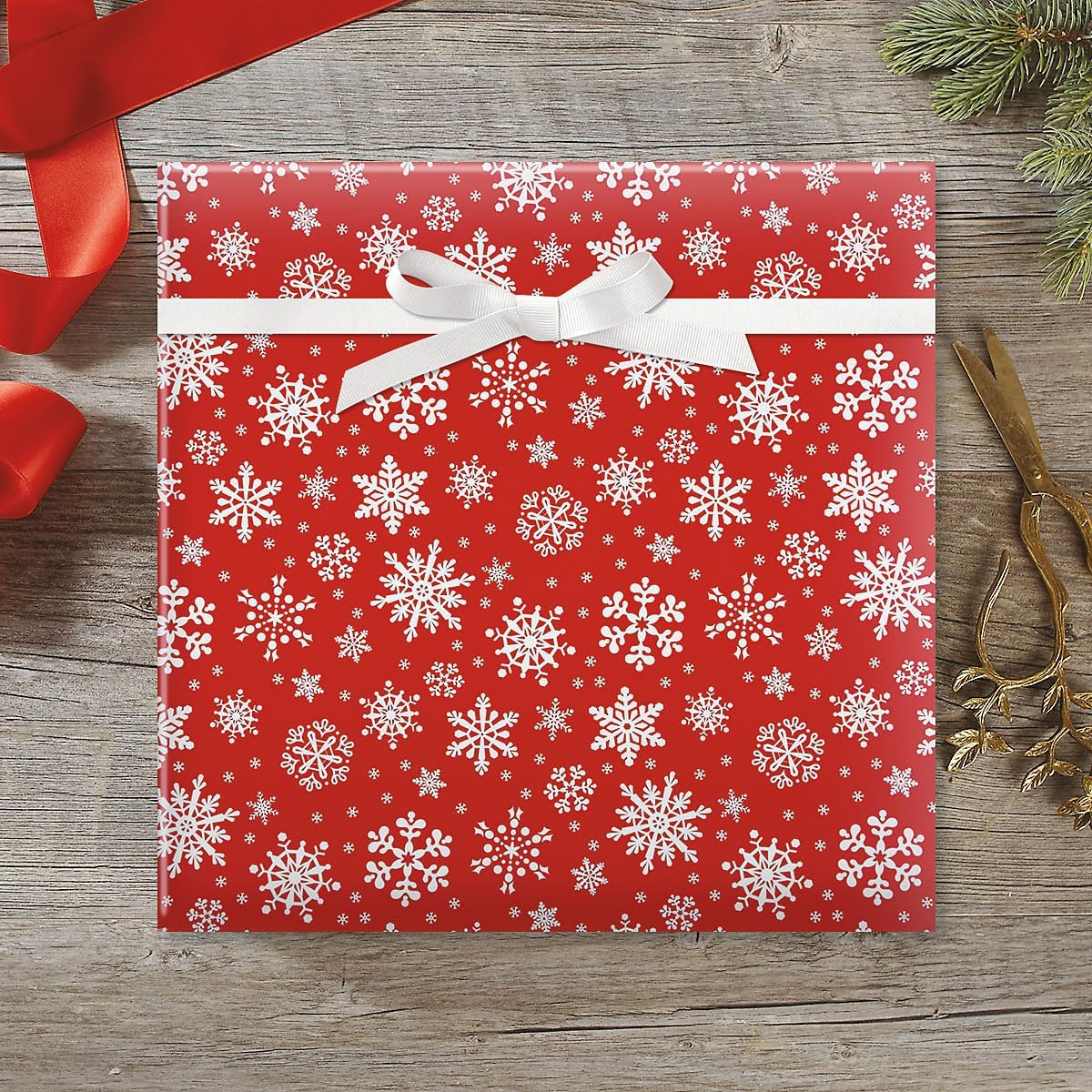 Current Snowflake on Red Christmas Rolled Wrapping Paper - Premium Jumbo 23-Inch x 32-Foot Gift Wrap Roll, 61 Square Feet Total
