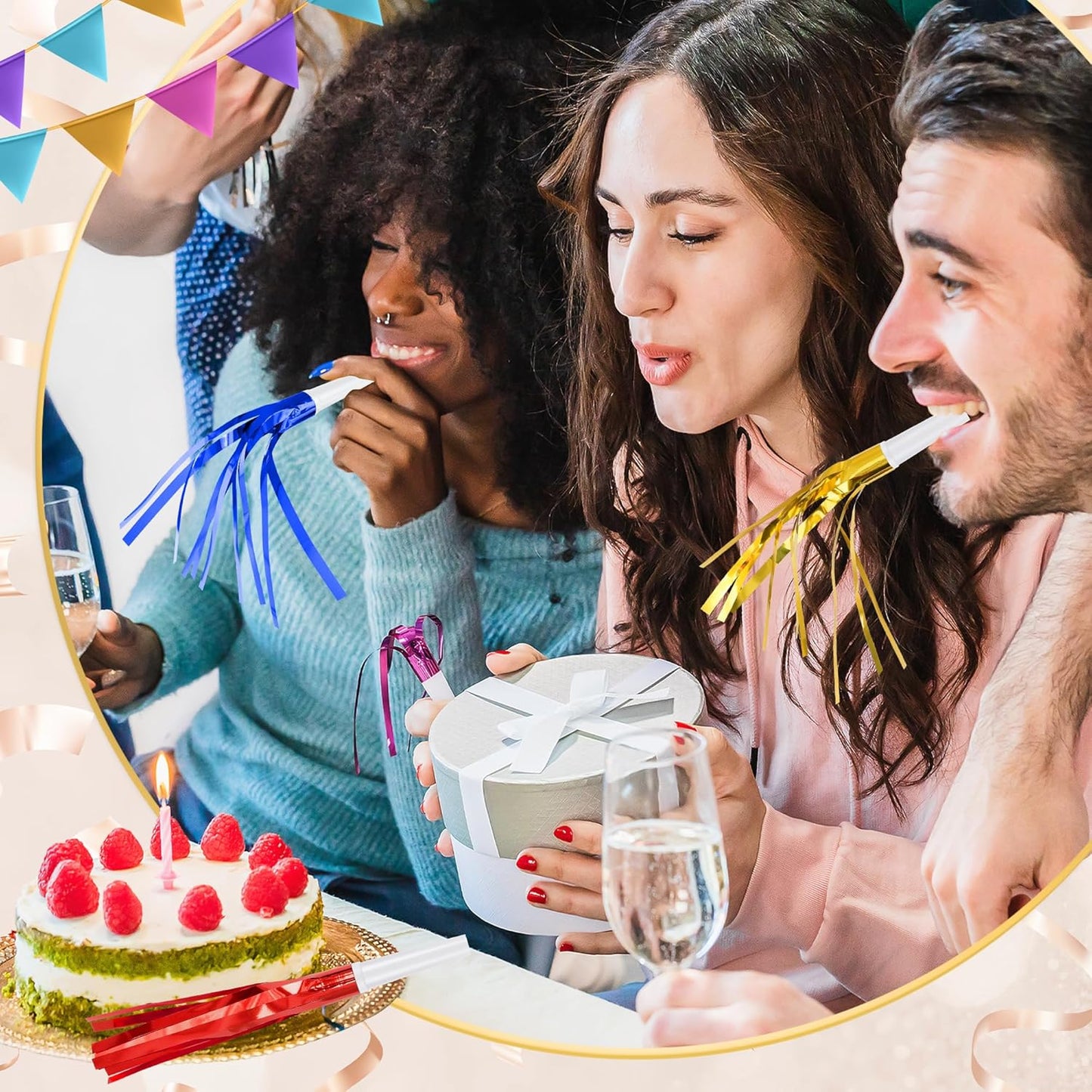 12 Pcs Glitter Noise Makers Metallic Fringed Party Blower for Adults Birthday Graduation New Years Party Favors Supplies (Colorful)