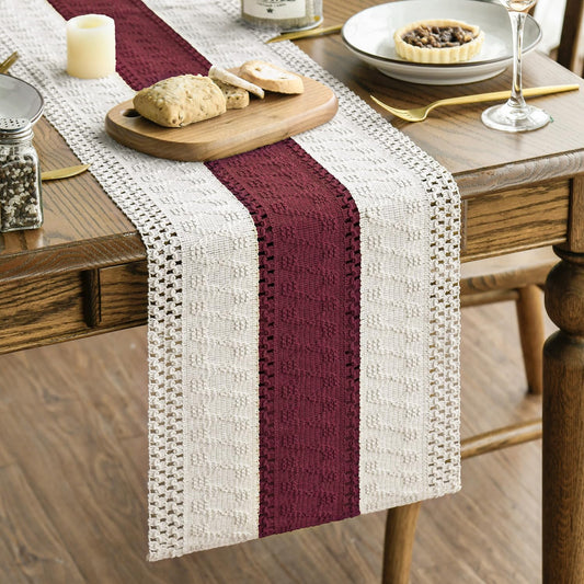 Artoid Mode Red Farmhouse Rustic Table Runner, Seasonal Holiday Hollow Kitchen Dining Table Decoration for Home Party Decor 12x48 Inch
