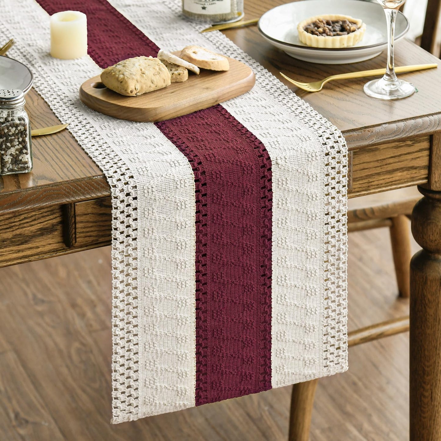 Artoid Mode Red Farmhouse Rustic Table Runner, Seasonal Holiday Hollow Kitchen Dining Table Decoration for Home Party Decor 12x108 Inch