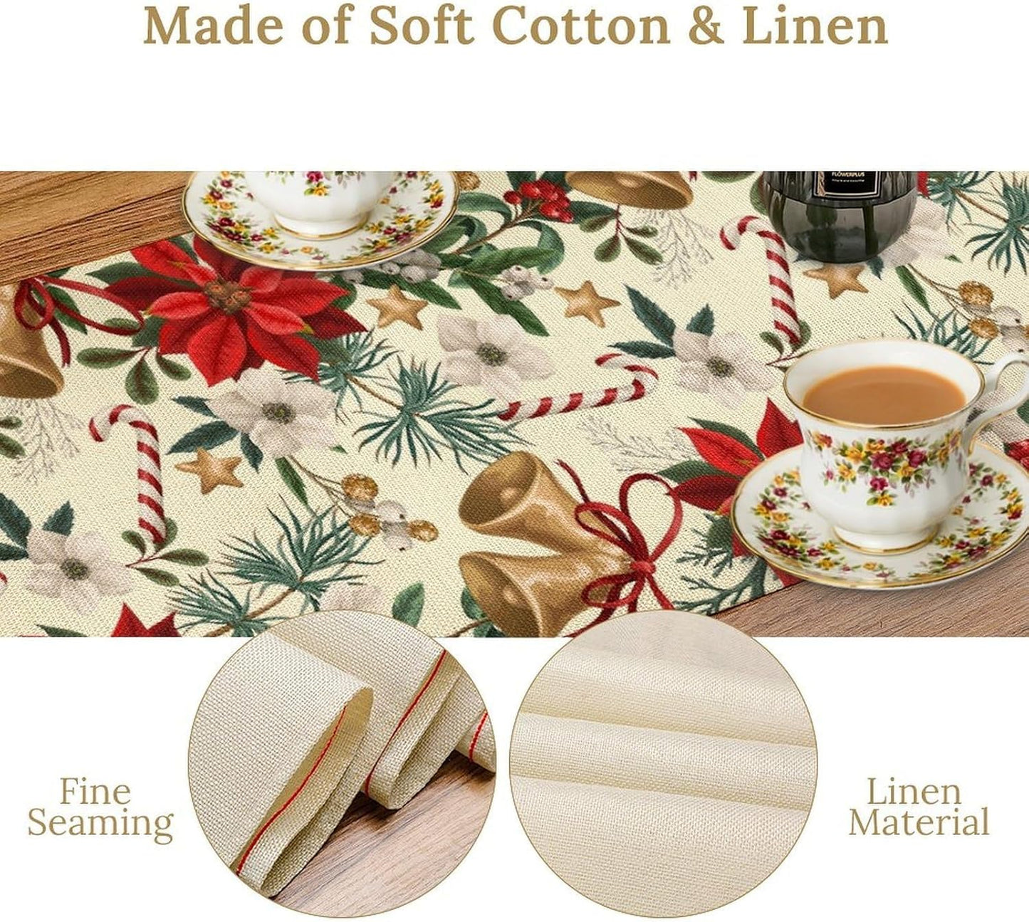 Christmas Table Runner, Seasonal Winter Xmas Holiday Kitchen Dining Table Decoration for Home Party Decor 13x90 Inch