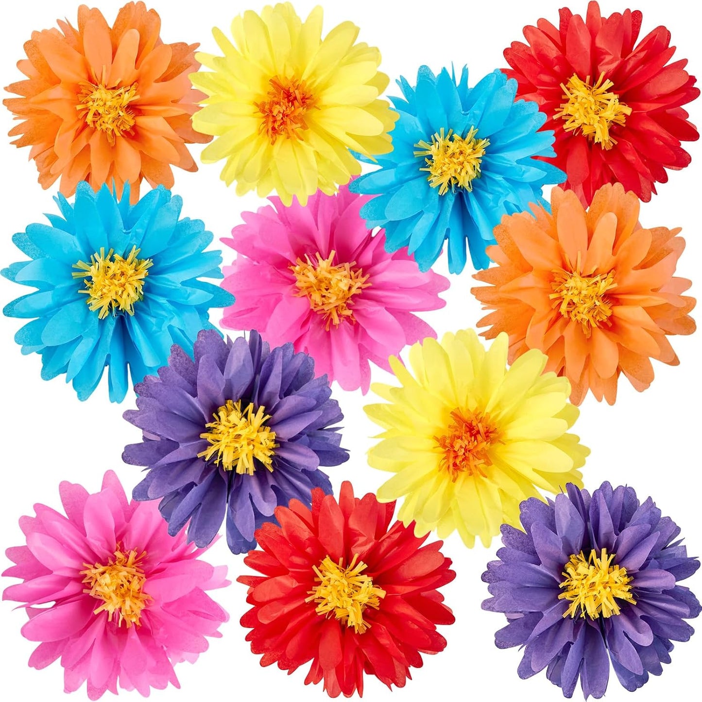 12PCS Mexican Paper Flowers Colorful Fiesta Tissue Paper Flowers Pom Poms Flowers Party Decoration for Wall Floral Carnival Wedding Birthday Craft Decor