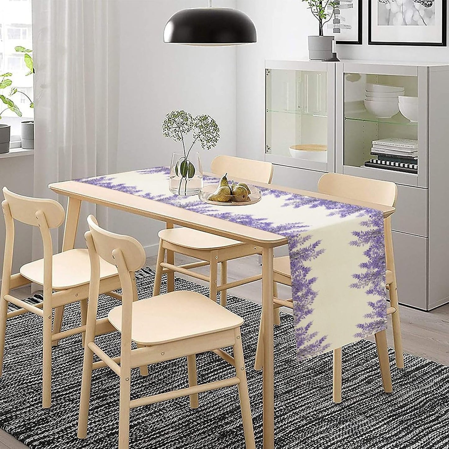 Purple Lavender Table Runner Vintage Watercolor Modern Kitchen Restaurant Decoration Suitable for Indoor and Outdoor Wedding Party Banquet Table Runner 13x90 Inch