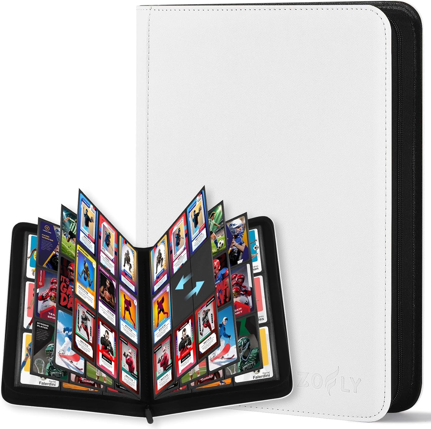 Trading Card Binder 9 Pocket, Zipper Binder Card Album Holds 540 Cards, 30 Pack Acid-Free Pages with Side Loading, Premium Leather Cover Card Folder for TCG/MTG/Sports Cards Collection, White