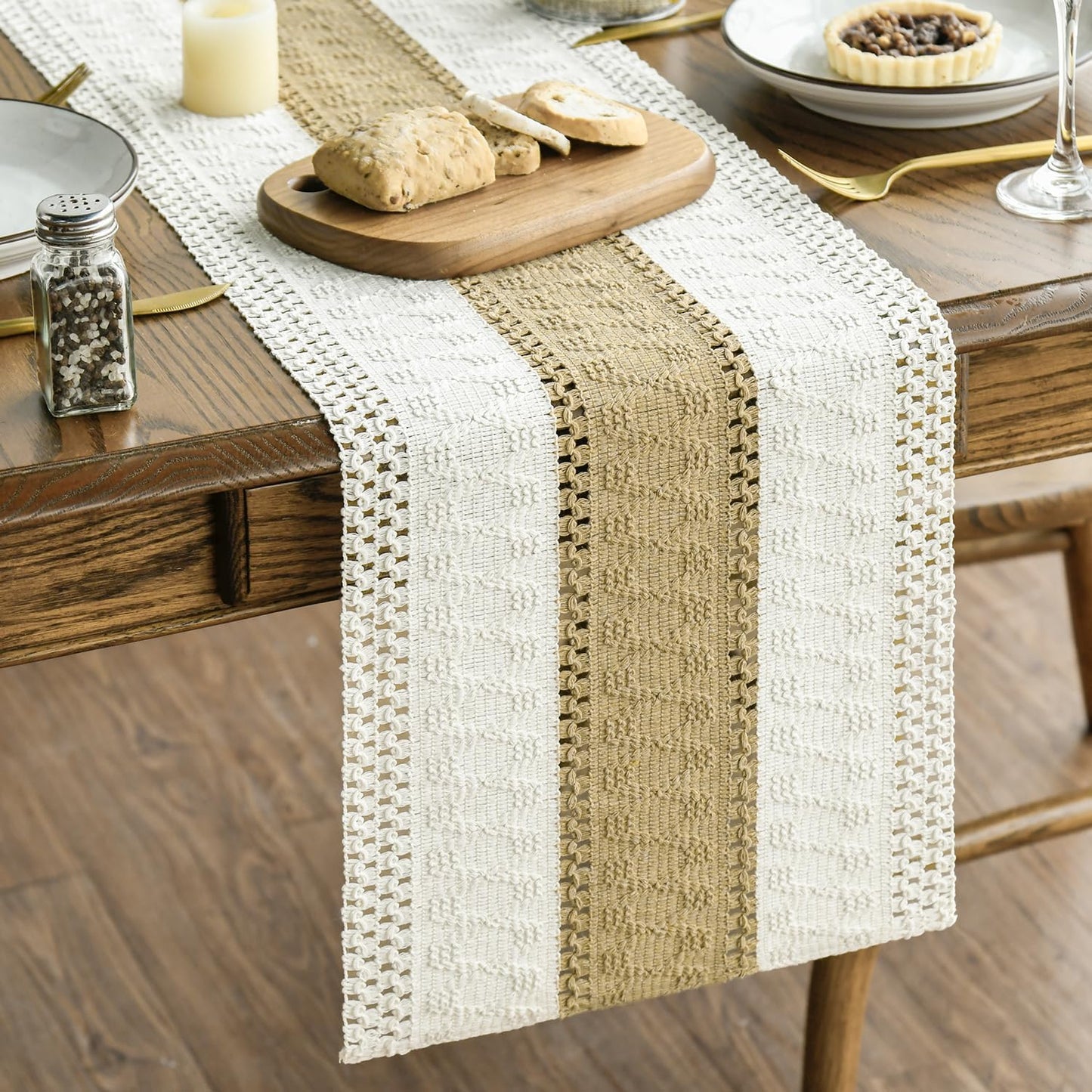 Artoid Mode Burlap Brown Farmhouse Rustic Table Runner, Seasonal Holiday Hollow Kitchen Dining Table Decoration for Home Party Decor 12x72 Inch
