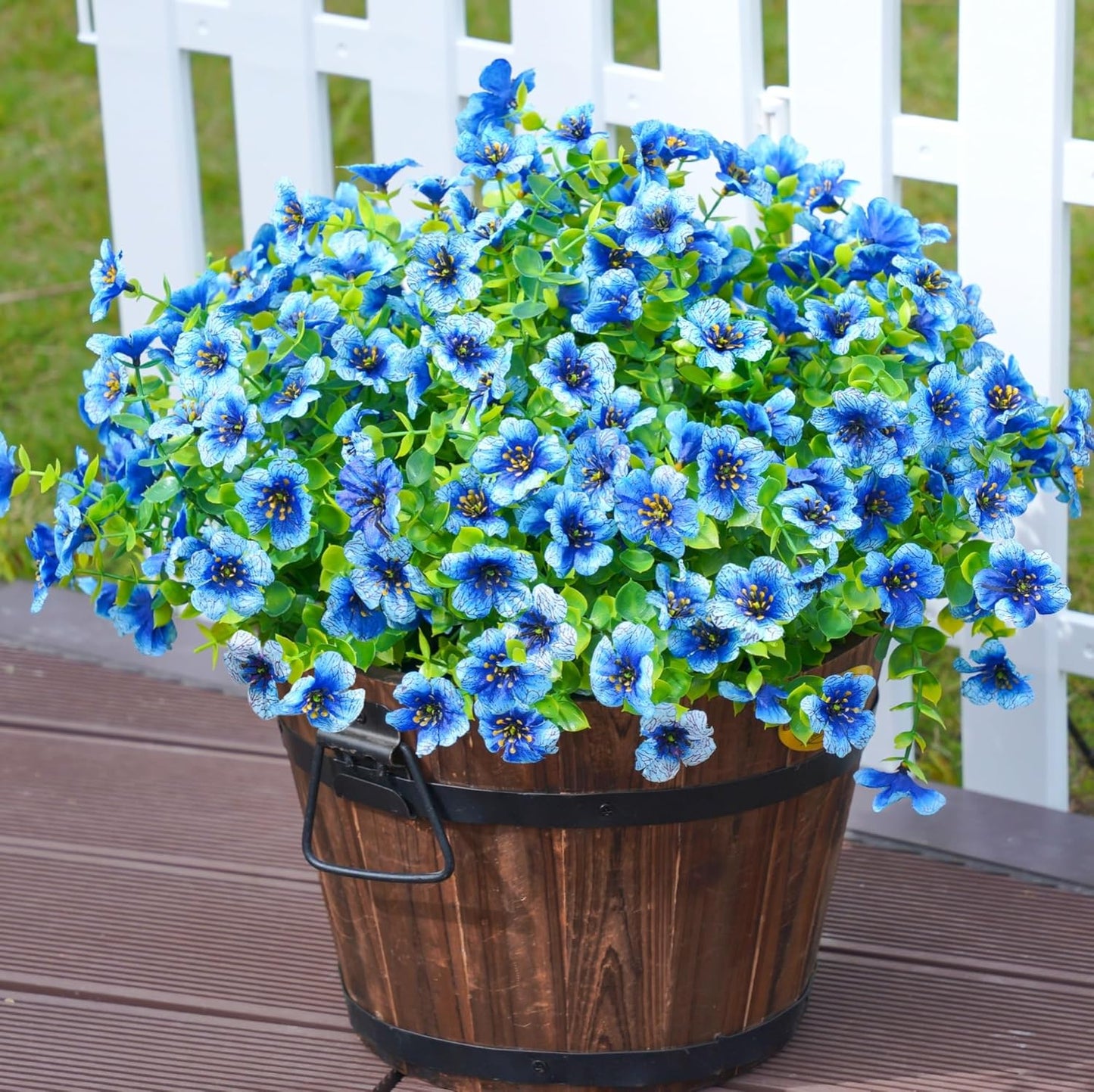 HyeFlora Artificial Flowers for Outdoor Indoor Garden Home Decoration, Faux Flower Daisy with Eucalyptus Leaves Fake Plants Greenery Boxwood Porch Patio, 12 Bundles (Blue)