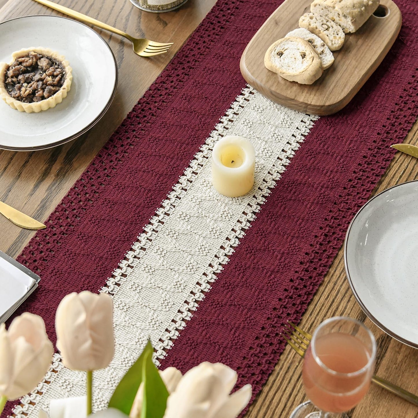 Artoid Mode Red Farmhouse Rustic Table Runner, Seasonal Hollow Kitchen Dining Table Decoration for Home Party Decor 12x90 Inch