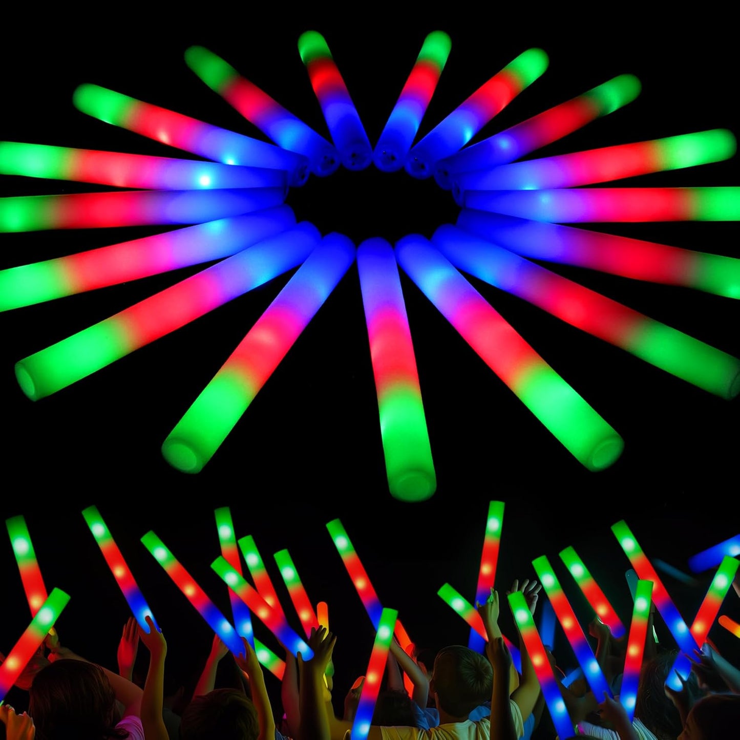 JOYIN 24 PCS LED Light Up Foam Sticks, Glow Sticks Party Favors Bulk with 3 Modes Color Flashing Glow Party Supplies for Halloween, Spooky Celebrations, Wedding, Camping, Birthday, Raves, Carnival