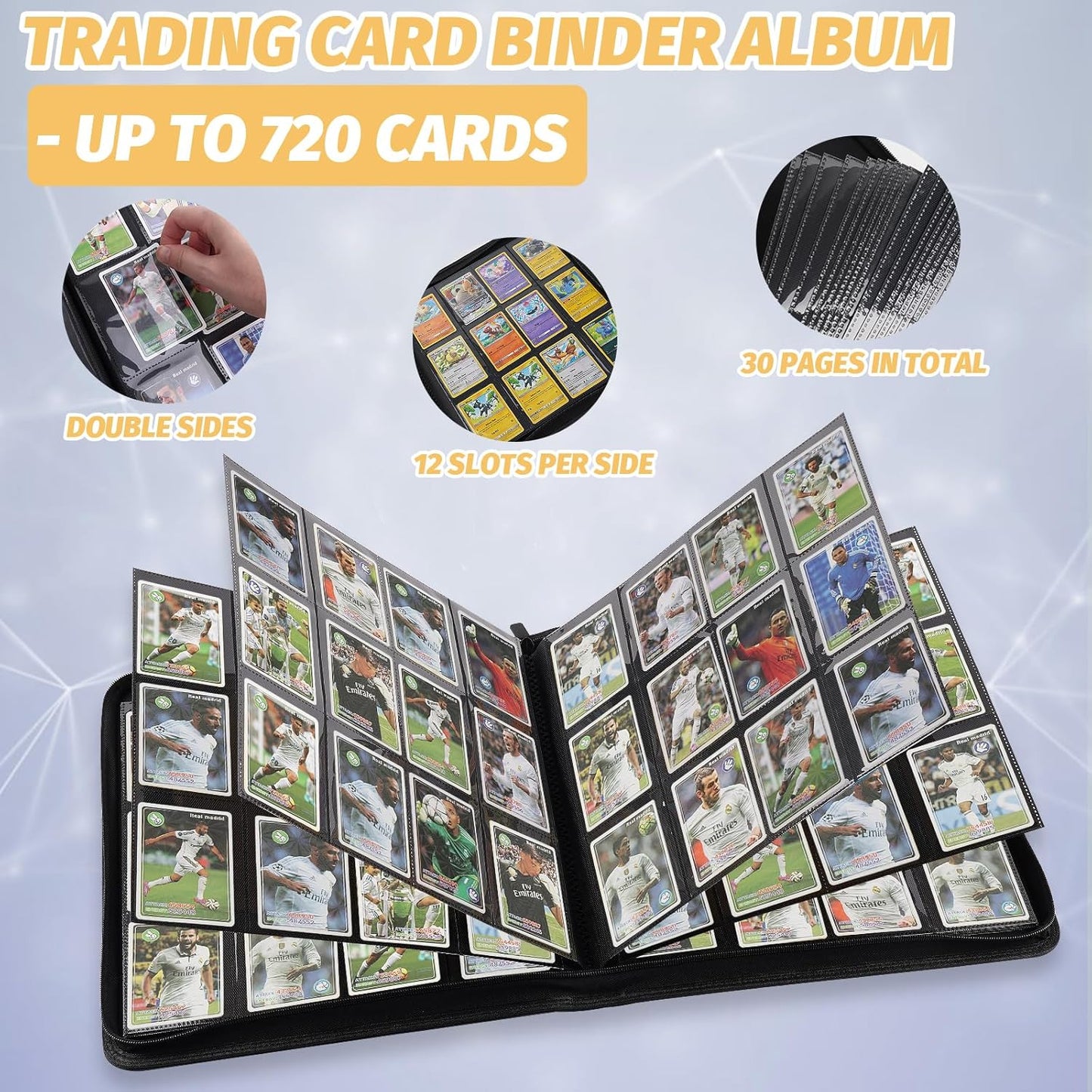 Trading Card Binder 12 Pocket, 720 Pockets Card Binders, Card Collection Binder, Card Album Folder for MTG, TCG, Sports Cards, Game Cards (Black)