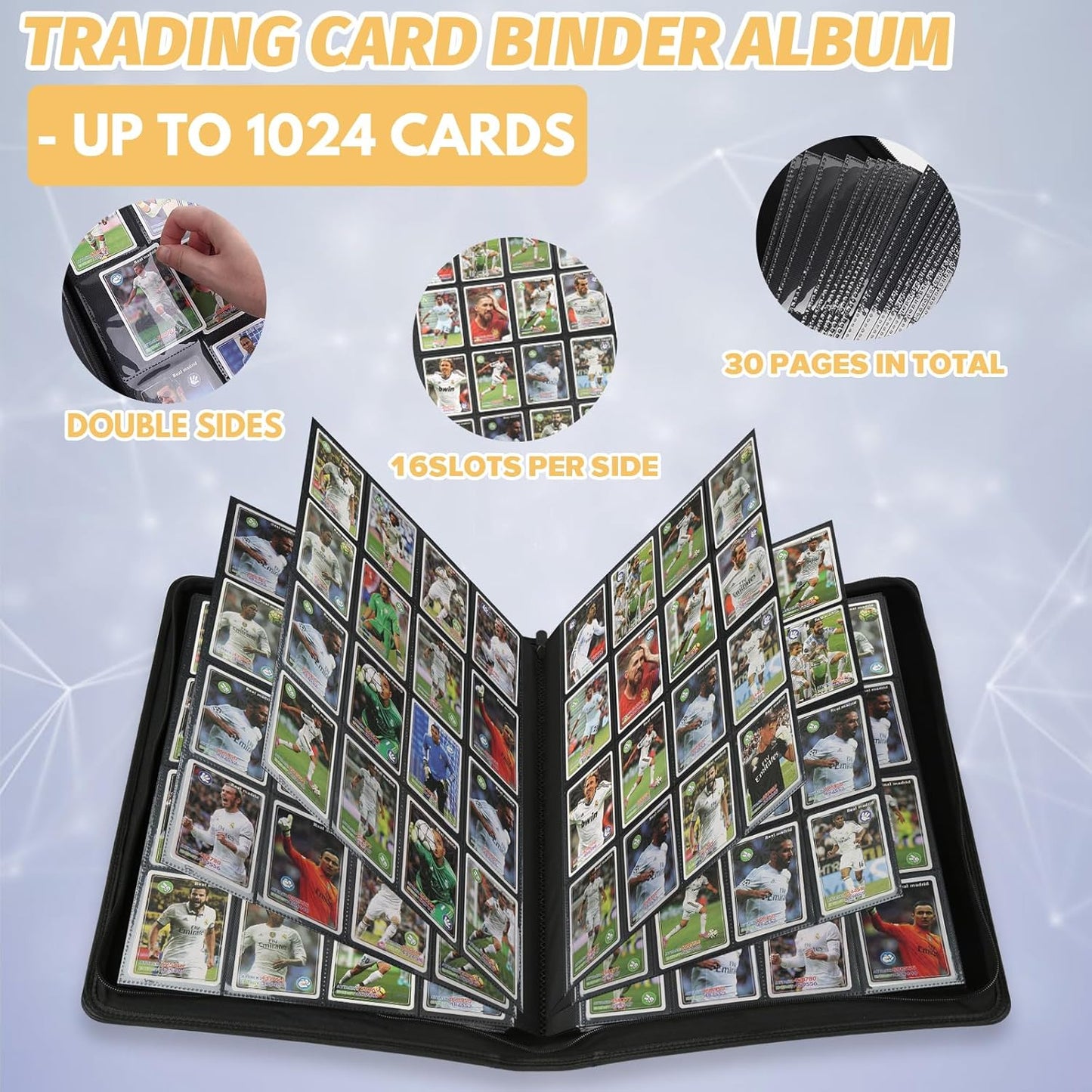Trading Card Binder 16 Pocket, 1024 Pockets Card Binders, Card Collection Binder, Card Album Folder for MTG, TCG, Sports Cards, Game Cards (Lake Blue)