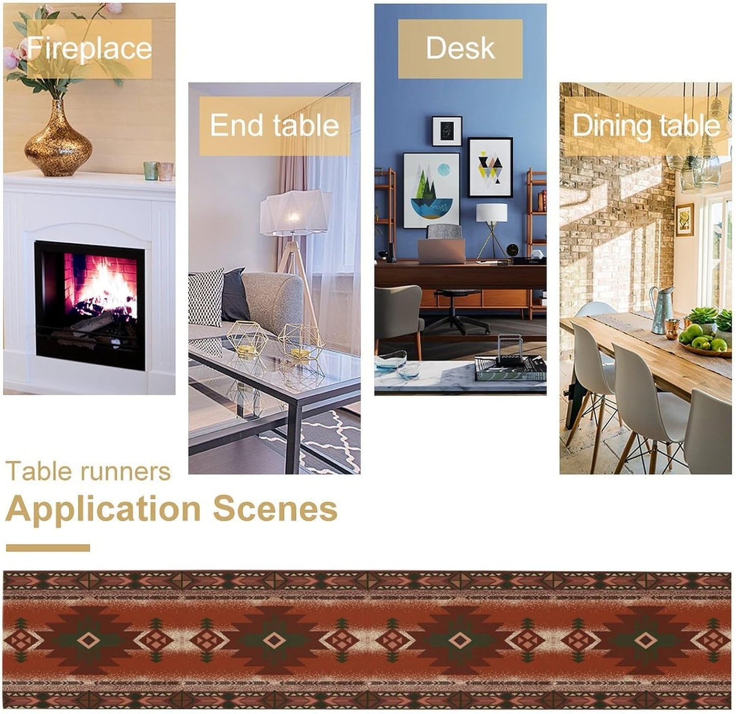 Aztec Table Runner Southwestern Ethnic Style Geometric Navajo Tribe Abstract Pattern Vintage Rustic Table Dinner Table Runner 13x120 Inch