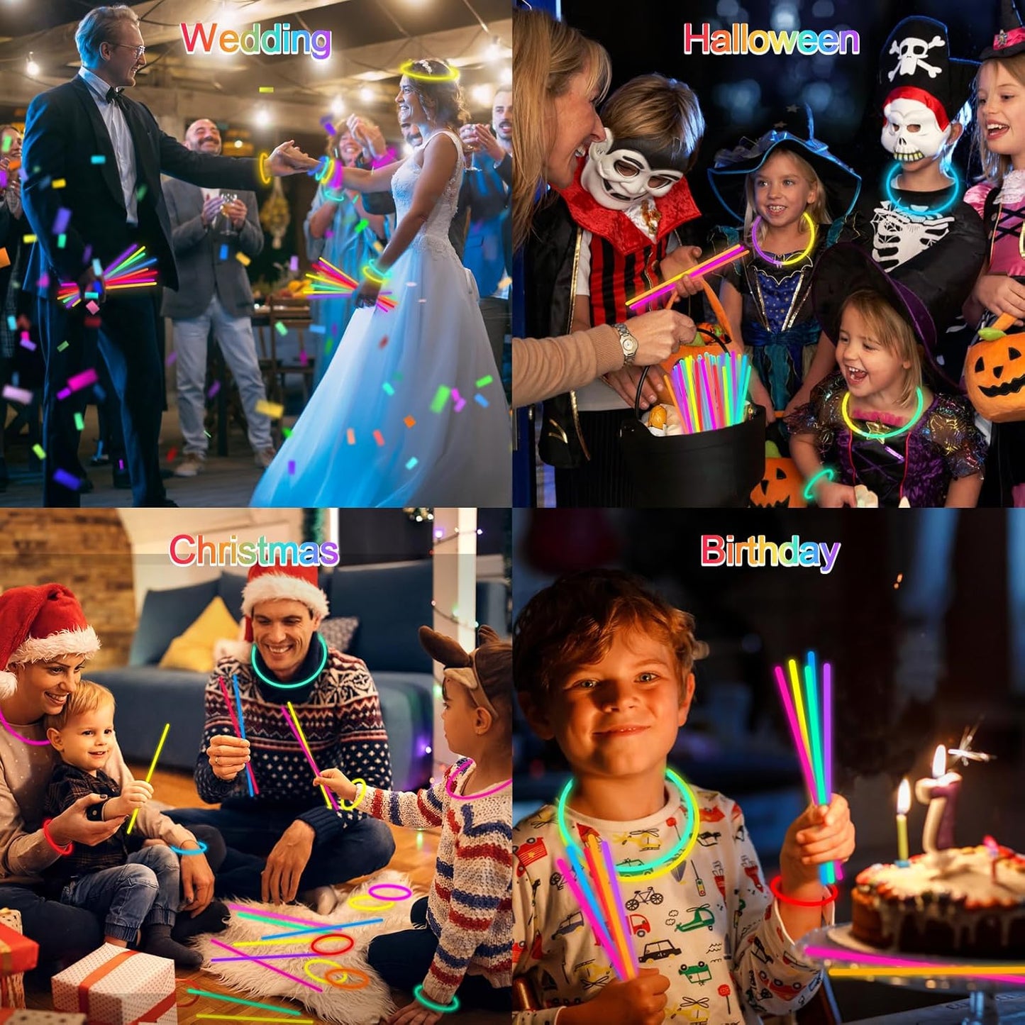 Halloween Glow Sticks Bulk Party Pack- Ultra Bright 50pk Glow in the Dark Party Favors, Glow Decorations, Neon Party Glow Necklaces and Glow Bracelets with Connectors