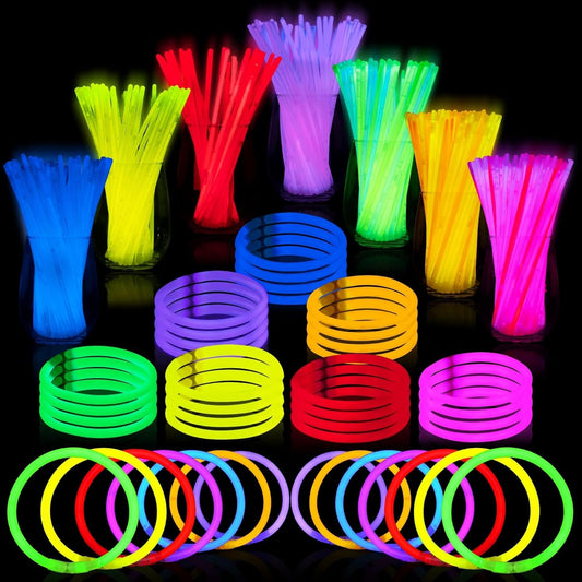 JOYIN 300 Pcs 8" Glowsticks, Halloween Supplies Pack, Bracelets Necklaces, Glow in the Dark Party Favors, Easter, Christmas, Football Party Supplies