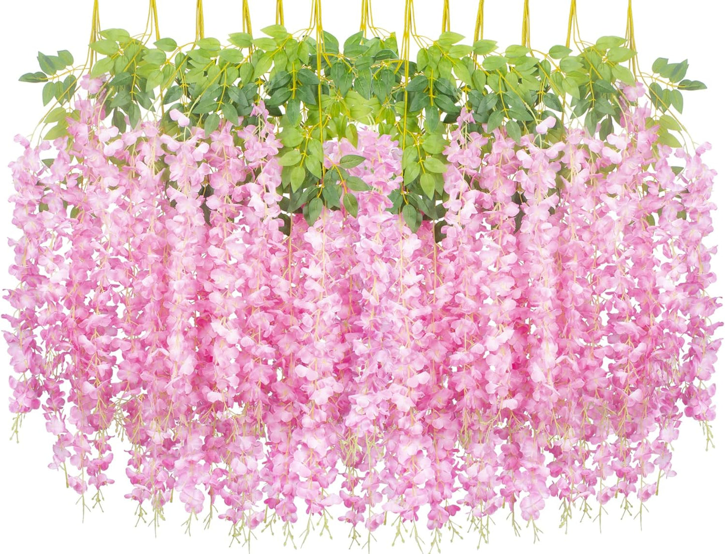24 Pack Artificial Fake Wisteria Vine Ratta (3.75 Feet) Hanging Garland Silk Flowers String Home Party Wedding Decor(Pink)