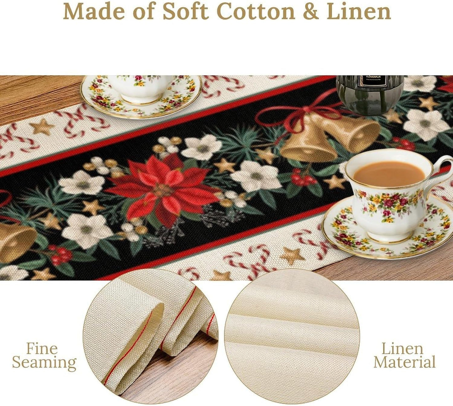 Christmas Table Runner, Xmas Holiday Seasonal Winter Table Cloth Kitchen Dining Table Decoration for Home Party Decor 13x60 Inch