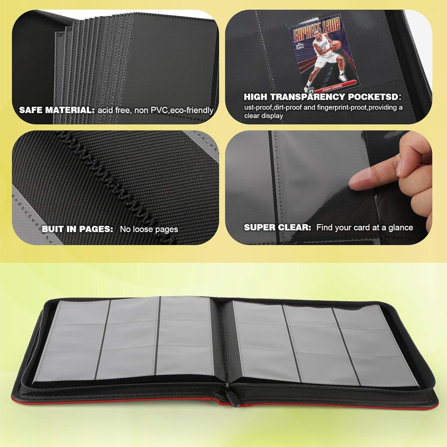 Trading Card Binder, Card Binder 9 Pocket for Trading Cards, Holds 540 Cards, Zippered Premium Card Collection Binder Album for Game Card, Sports Card, Yugioh, MTG (Red)