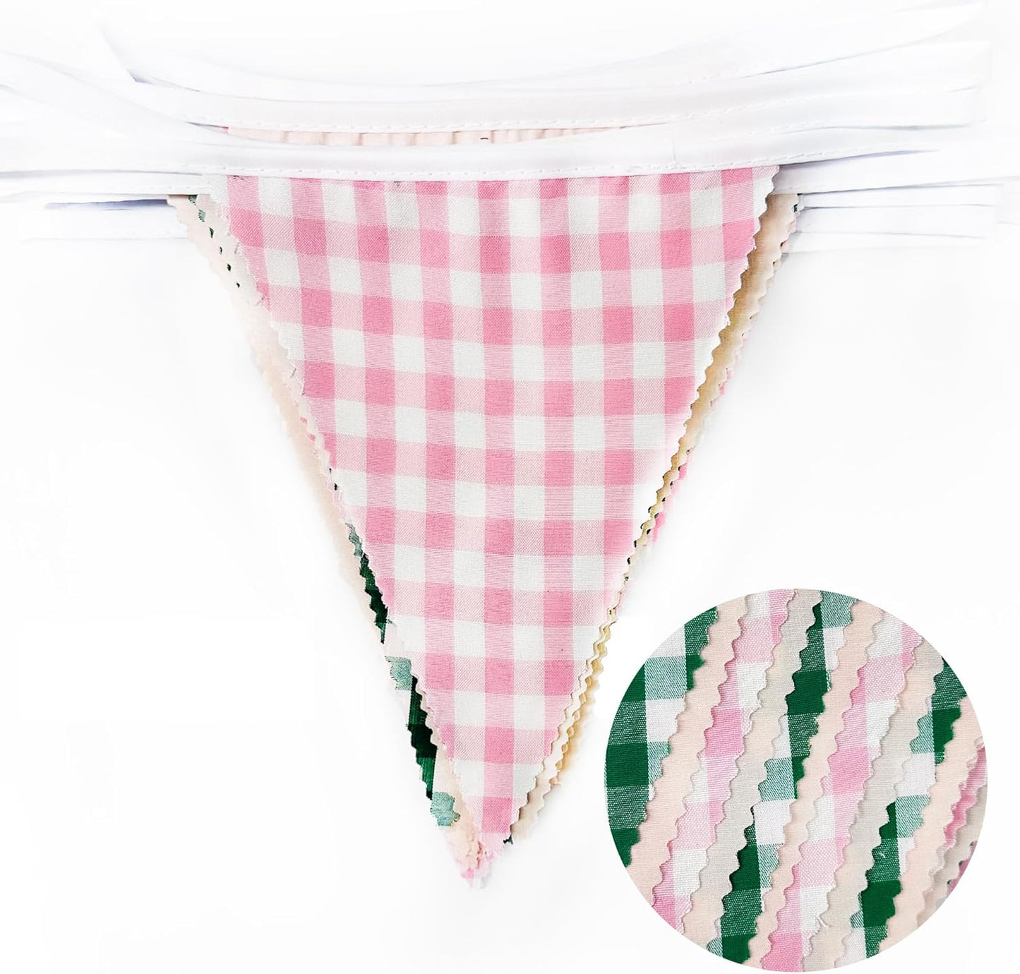 32Ft Pink Green Gingham Camp Bride Banner Green Pink Plaid Checkered Fabric Triangle Flag Pennant Garland Streamers for Camping Bachelorette Glamping Baby Shower Wedding Birthday Party Decorations