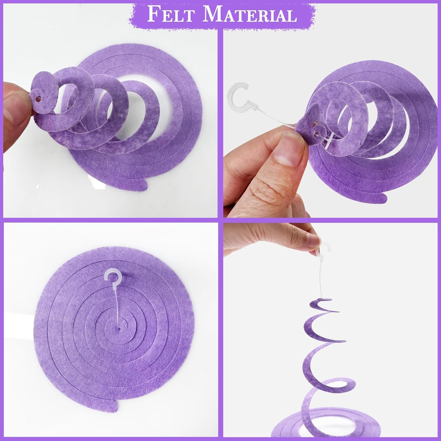 36Pcs Purple Hanging Swirl Decorations Ombre Purple Felt Swirl Streamer Spiral Ceiling Garland for Lavender Lilac Violet Birthday Wedding Bachelorette Baby Shower Graduation Holiday Hen Party Supplies