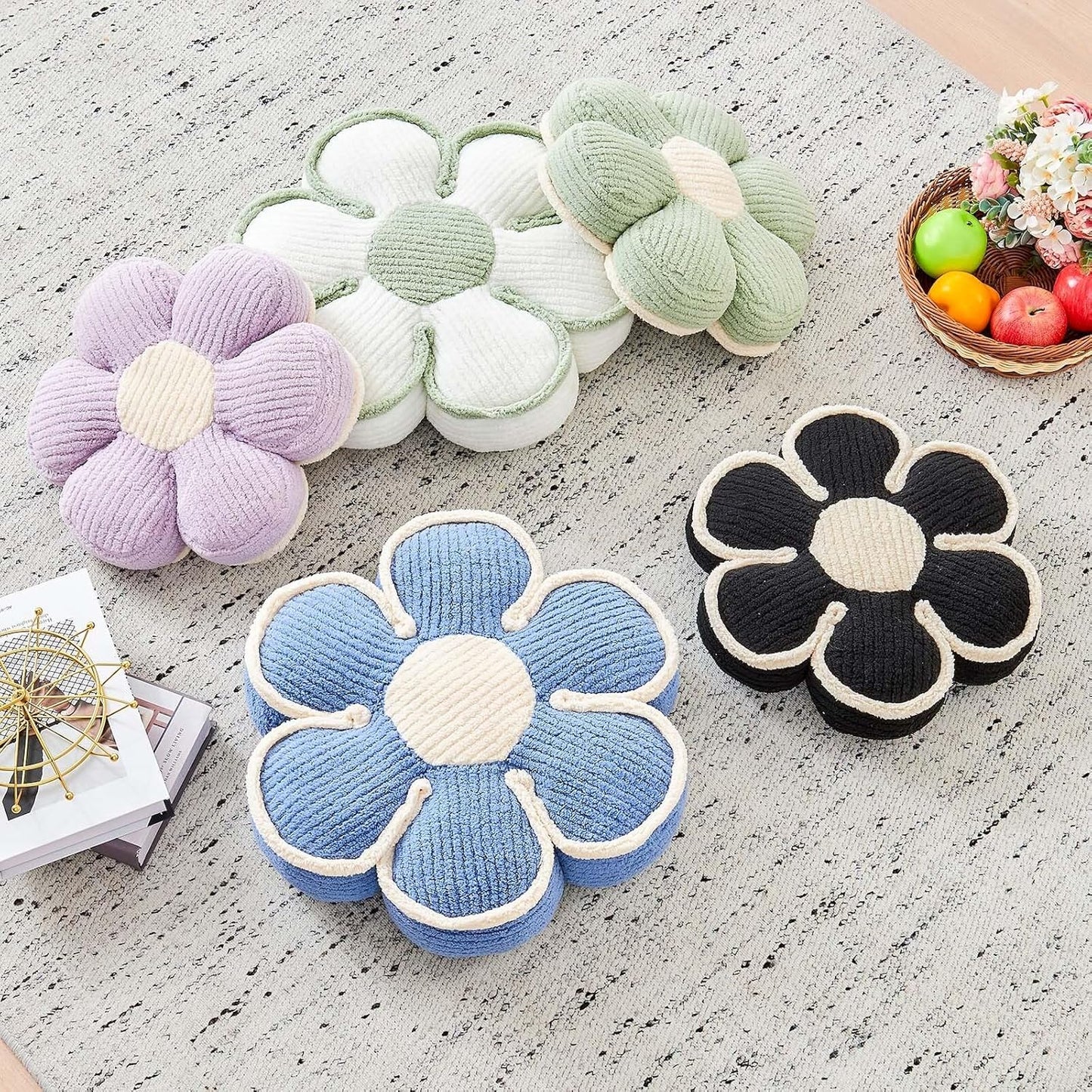 Flower Pillow, Soft Flower Decorative Throw Pillow, Cute Daisy Flower Shaped Seating Floor Cushion Room Décor Plush Pillows for Sofa Couch Bed (13.7 Inch, White)