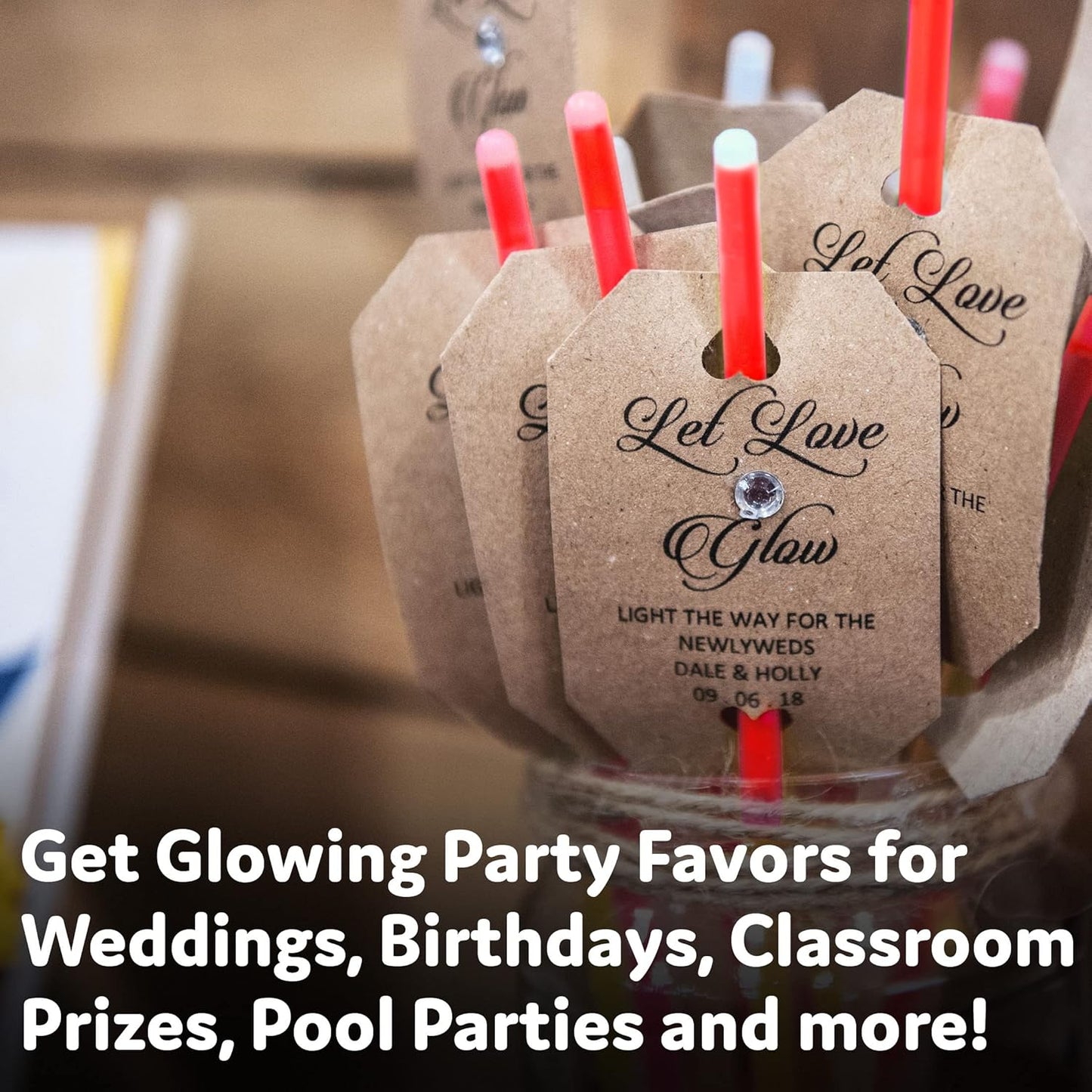 PartySticks Red Glow Sticks - 100pk, 8 Inch Glow in The Dark Light Up Sticks - Party Favors, Decorations, Necklaces and Bracelets with Connectors